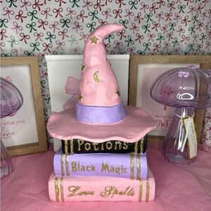 Summerween Pink & Purple Witches Hat on Stack of Spell Books
